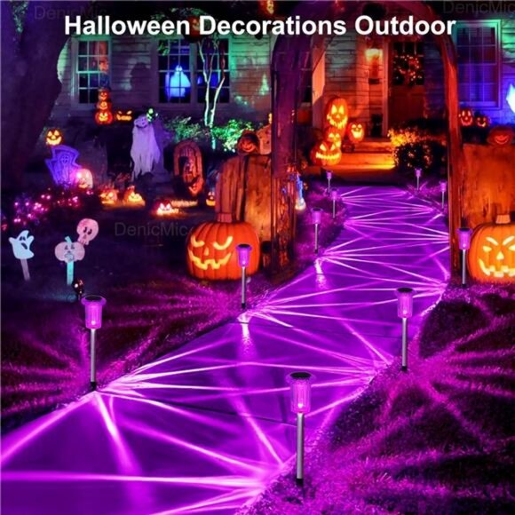 Halloween Solar Lights Outdoor 10 Pack Purple LED Waterproof Yard - Picture 5 of 8